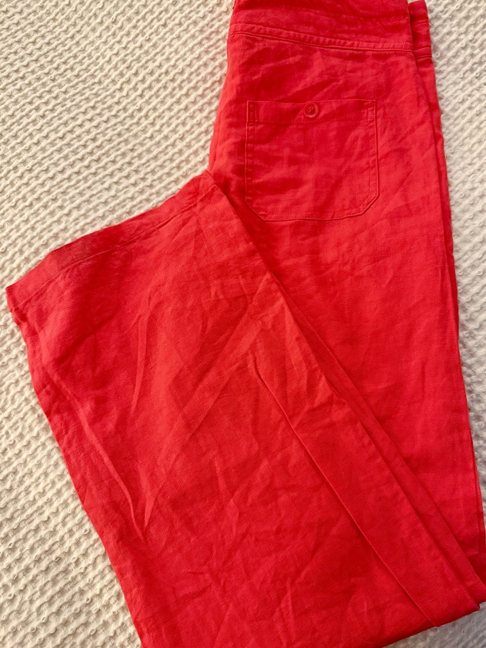 Love Tree Boho Red Linen Blend Wide Leg Patch Pocket Pants Paisley Trim